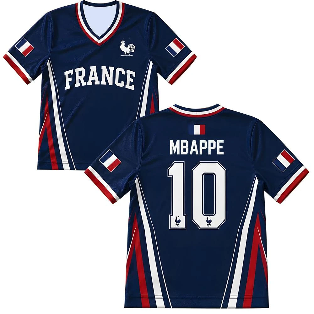 France Soccer 2026 Jersey Football Socce Fan T-Shirt Mesh Jersey Fashion Summer Suitable for Both Adults and Children
