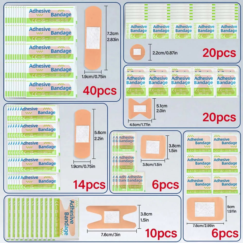 116pcs Multiple Shape First Aid Adhesive Bandages, Breathable Wound Dressing Plaster for Home, Outdoor, Fingertips, Knees, Heels