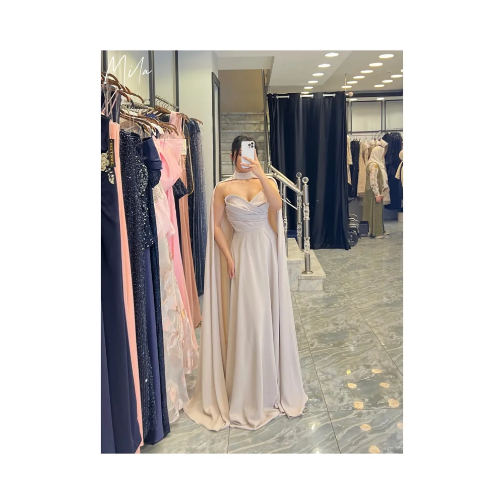 

Mila Shawl Strapless Simple Prom Dress Sleeveless Customized Luxurious Evening Dresses Sheath Floor-Length vestidos de fiesta