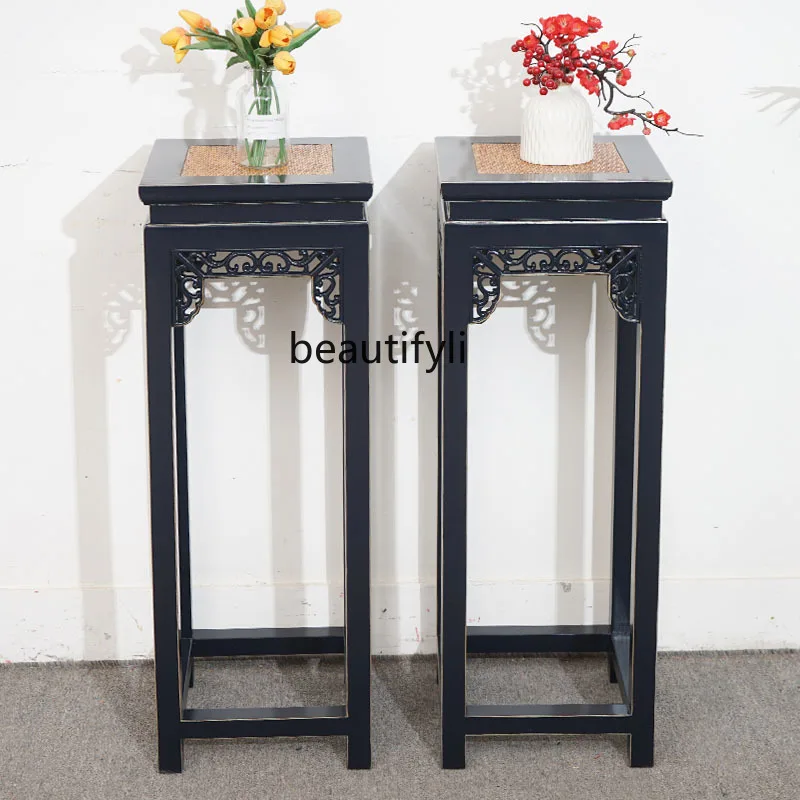 Chinese Style Solid Wood Flower Stand Living Room Balcony Rack Flower Vintage Decoration Shelf Jardiniere