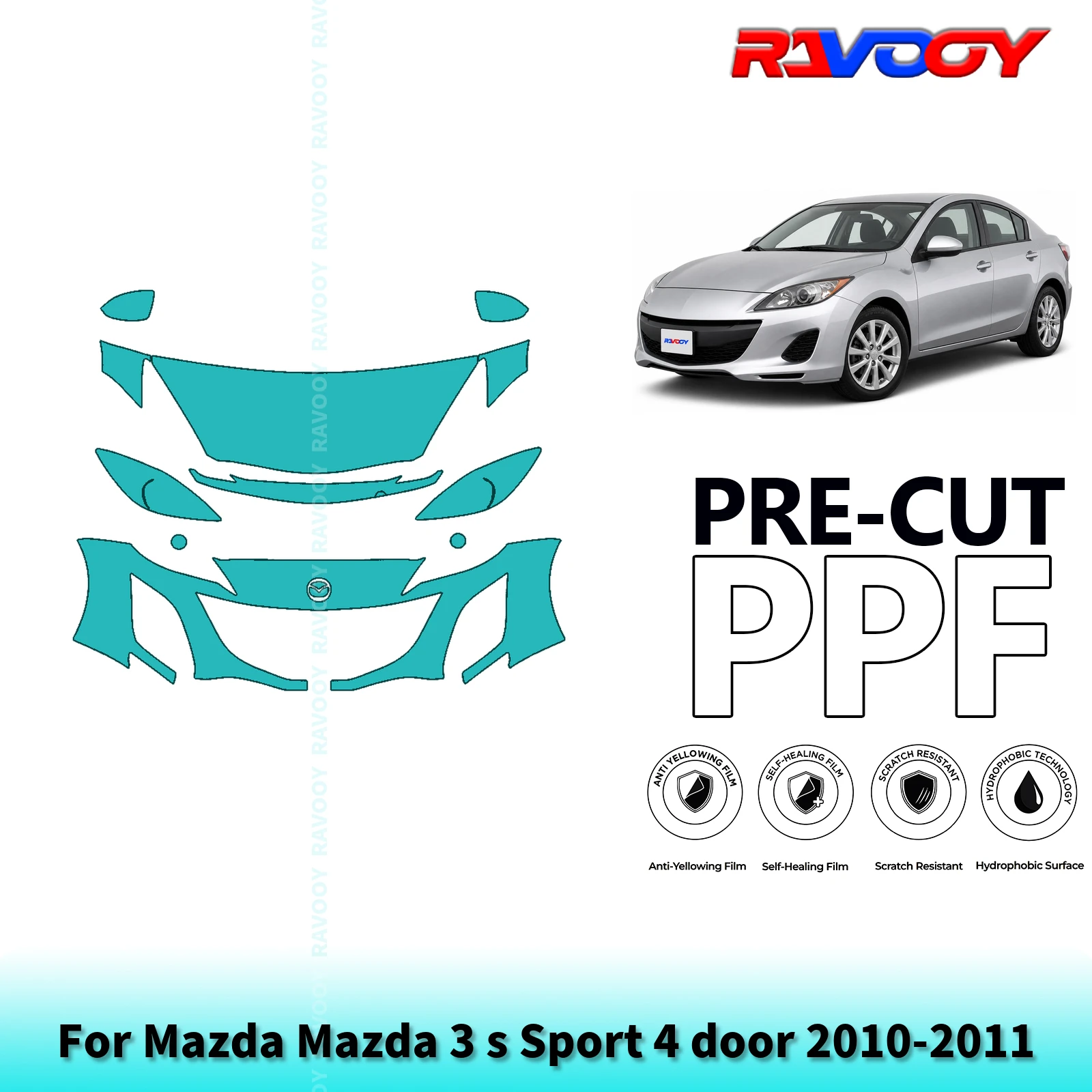 For Mazda Mazda 3 s Sport 4 door 2010-2011 Partial Front Pre-Cut Paint Protection Film PPF Stone Chip Kit | Clear/Matte/Black