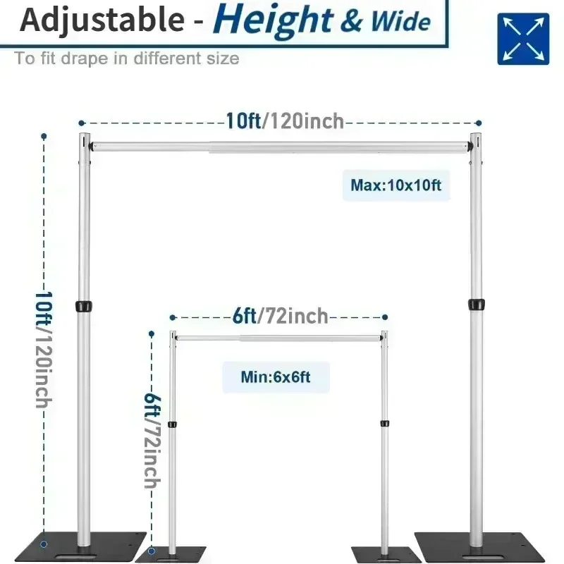 

10x10ft Wedding Backdrop Stand,Scalable Crossbar Pipe, Stage Background Flower Wall Support Stand Adjustable Aluminum Stand