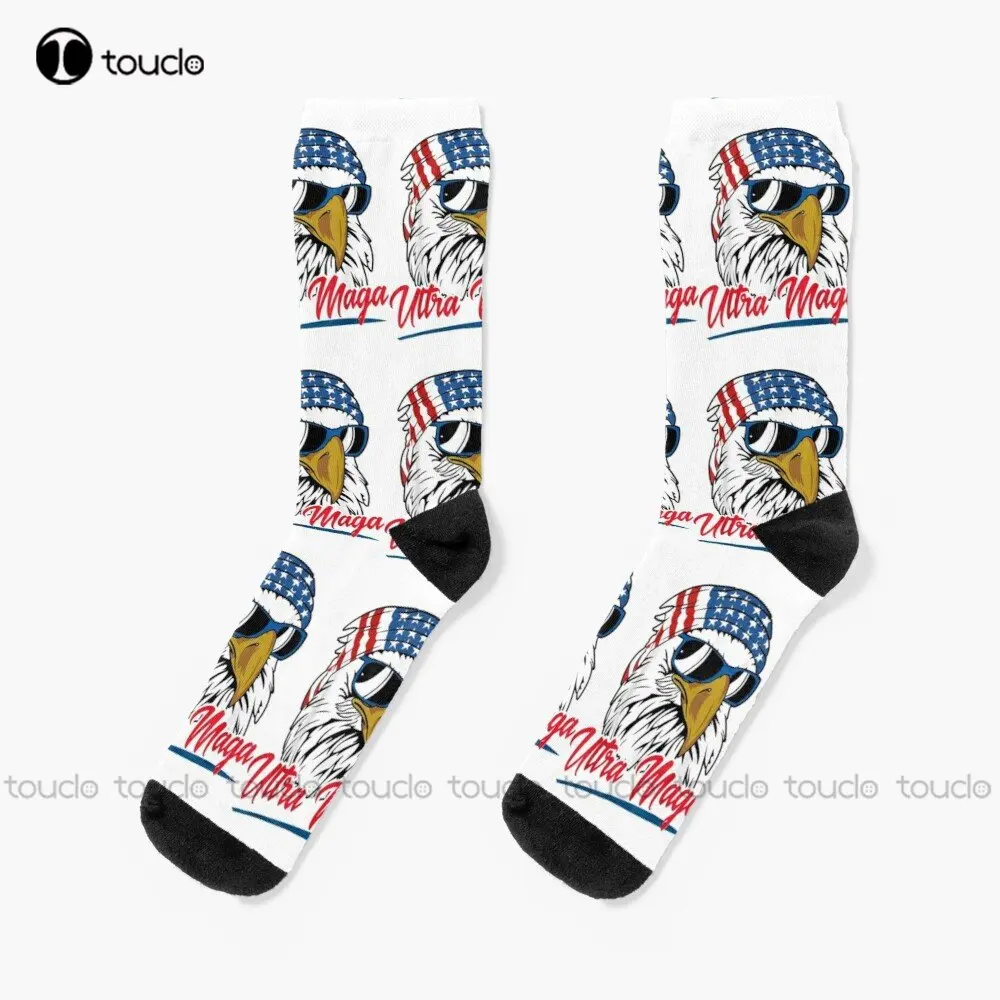 Eagle American Flag Ultra Maga Socks Black Mens Socks Personalized Custom Unisex Adult Teen Youth Socks Custom Gift New Popular