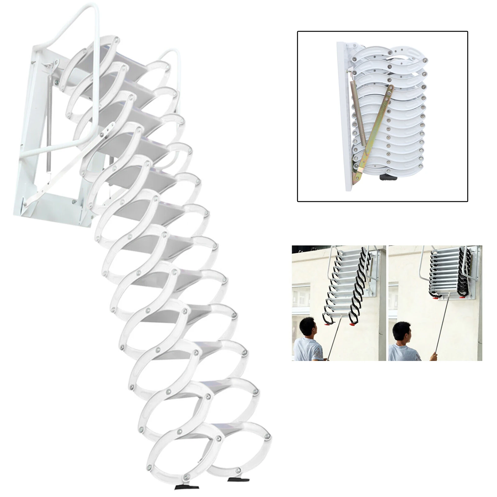 Attic Extension Ladder 12.5ft Narrow Wall-Mounted Folding Loft Stairs 12 Steps