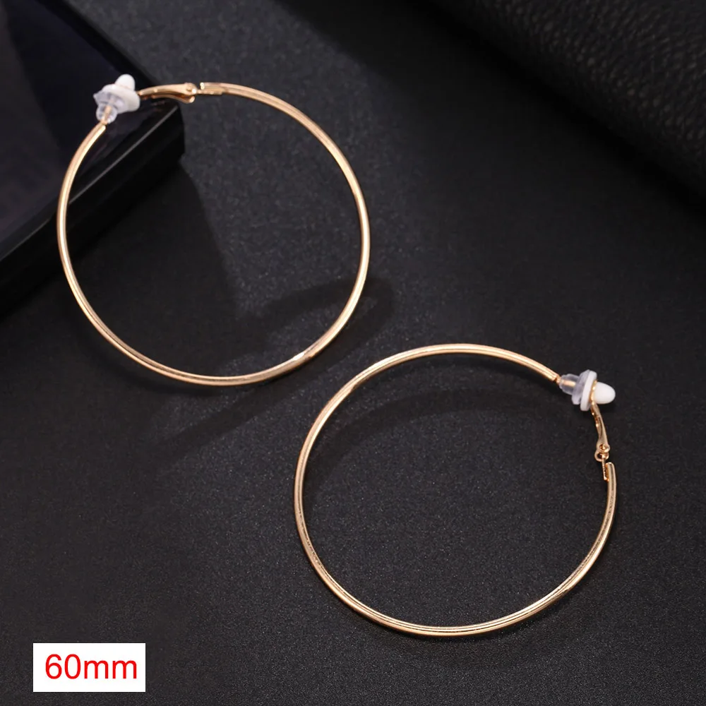 60mm Smooth Big Round Hoop Ear Clips Non Pierced for Women Fashion Golden Exaggerated Simple Clip on Earrings Jewelry