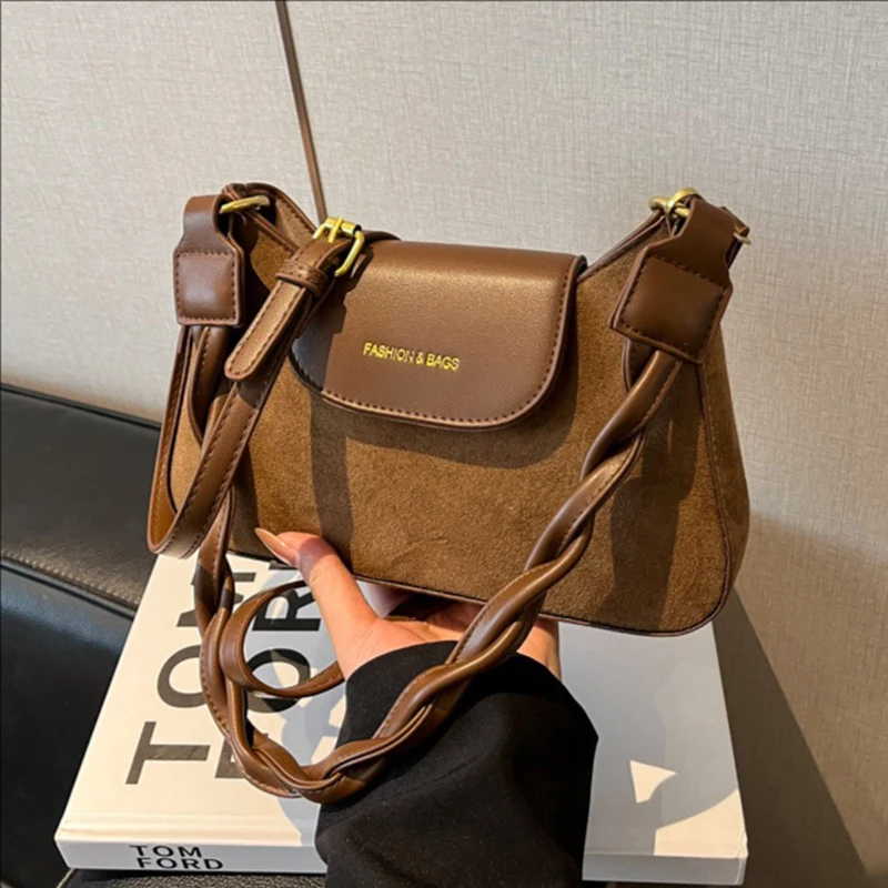 

Женские сумки через плечо из искусственной замши в стиле ретро, французская модная сумка через плечо с леопардовым принтом, шикарные плиссированные женские сумки