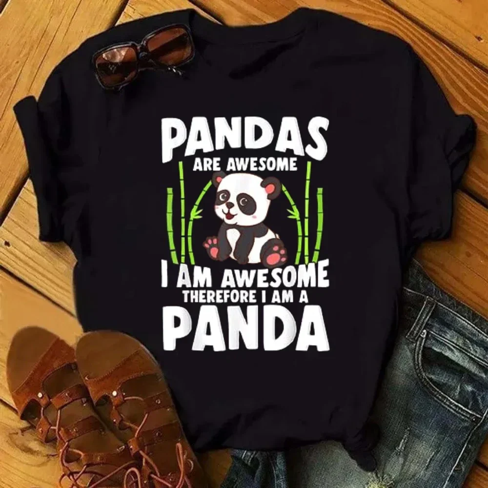 Lazy Style New Cute Panda T Shirts For Women Just A Girl Who Loves Pandas Print Tops Commuting OL Custom Patterned Clothes