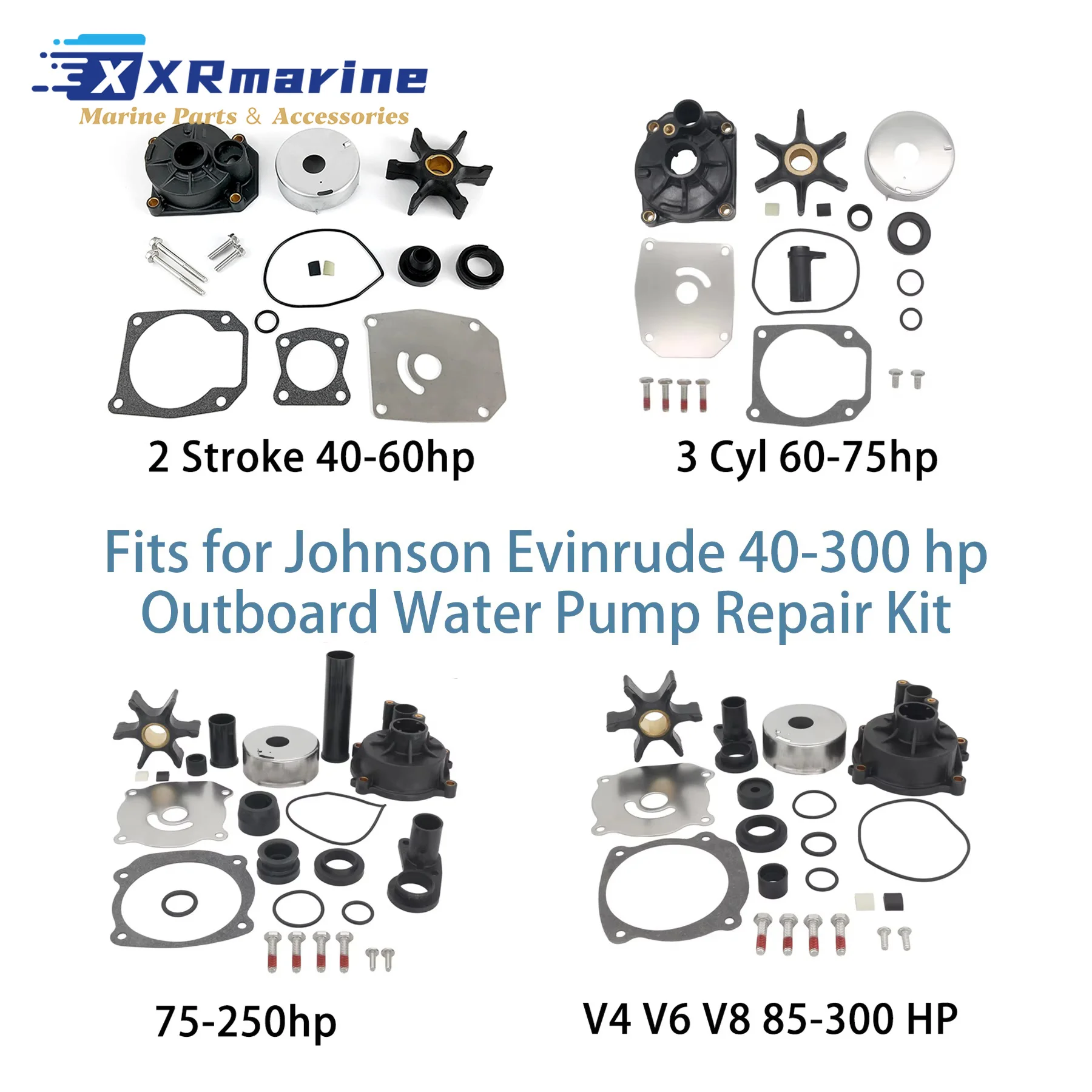 Water Pump Impeller Kit Fits for Johnson Evinrude 40 To 300 HP Outboard Engine Replaces 5000308 432955 5001595 5001594 18-3389