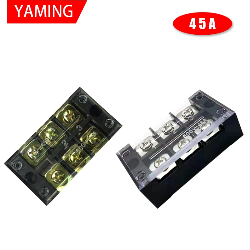 600V 45A TB-4503 Terminal Block Panel Mount Fixed Barrier 3 Position 6 Screws Connector Terminator Terminales