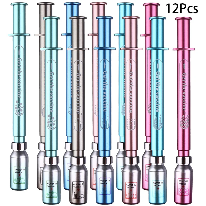 12Pcs Student Beautiful Neutral Pen Vaccine Needle Light Pen Creative Stationery Smooth Signature Pens
