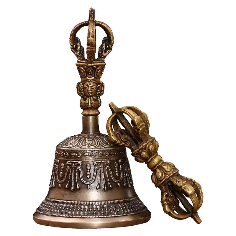 

Tibetan Bells Mini Tibetan Bell Bajra Set Handmade Singing Bowl Dorje Vajra Buddhist Altar Dharma Object Handbells for Temple