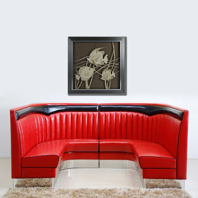 American 1950 style retro sofa U-shaped red leather booth sofa Burger restaurant fast food restaurant 5 groups