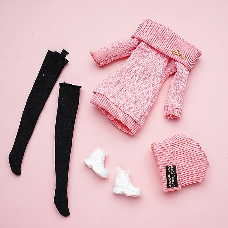 【BS】1Set 30cm Doll's Clothes Suit Dress Up Accessories Sweater Hat Stockings Suit Girl Play House Toy