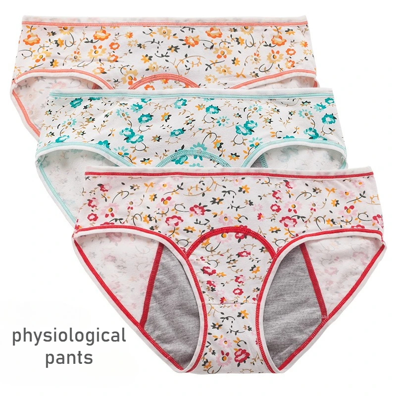 Menstruationshöschen, auslaufsichere Damen-Menstruationshose, Damen-Baumwoll-Slip, Teenager-Studenten-Höschen mit mittlerer Taille für die Menstruation