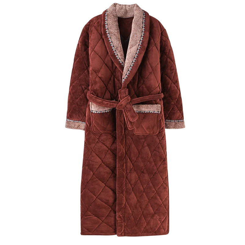 Big Size M-2XL Men Bath Robe Winter 3 Layer Clip Cotton Bathrobe Male Dressing Gown Pijamas Hombre