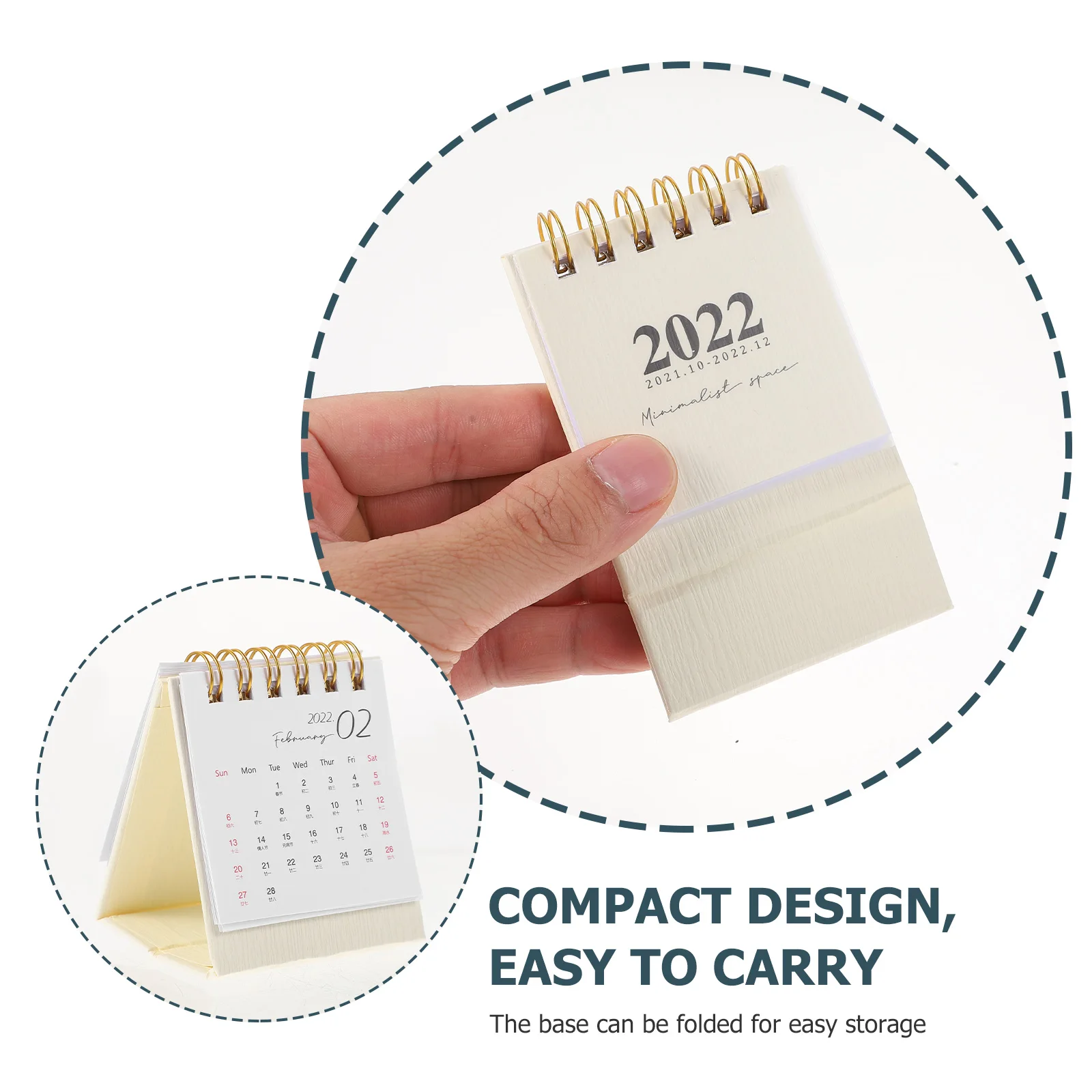 2 Pcs Desktop Calendar Mini Ornaments Office Home Beige Small Paper Calendars 2022 Decorative