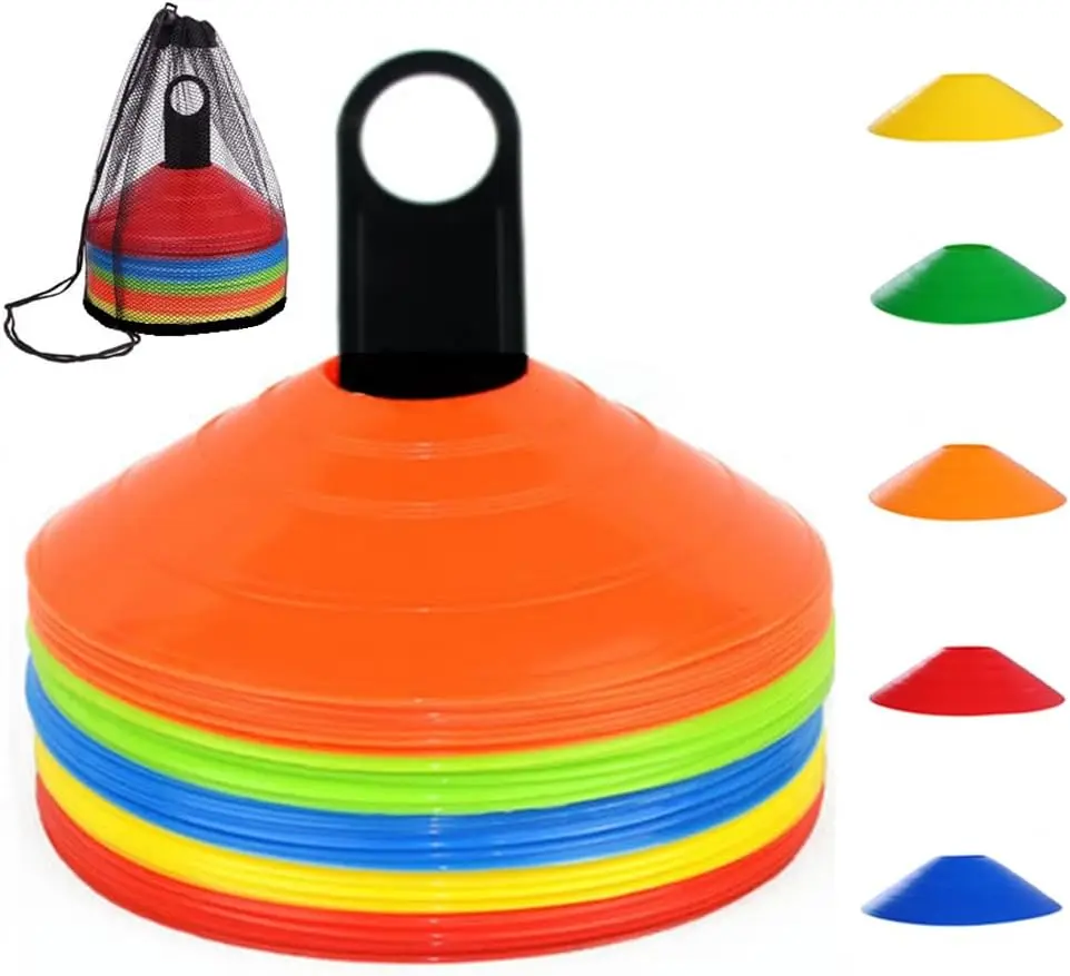 

50-Piece Agility Training Cones Set with Carry Bag & Holder for Soccer Basketball Drills in 5 Bright Colors
