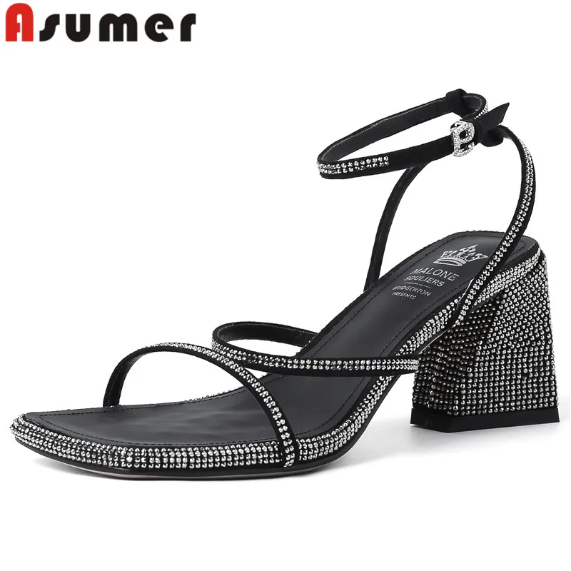 

ASUMER 2024 New Top Sale Synthetic Buckle Women Sandals Ladies Rhinestone Nightclub Sandals Thick High Heels Platform Sandals