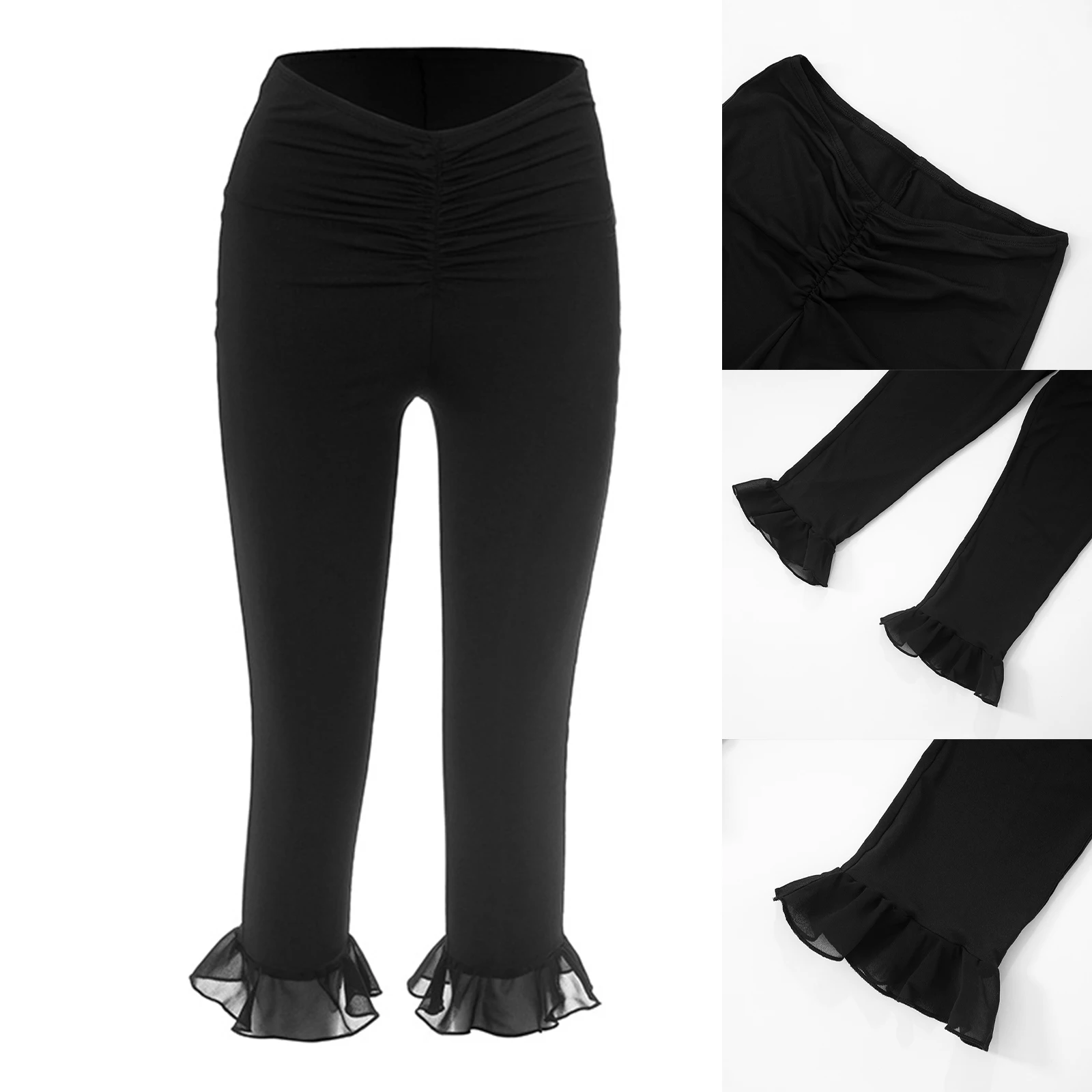 Buttery Soft Versatile Yoga Capri Pants for Women High Waisted Ruffle Leg Design Flattering V Shape Waist for Pilates Daily Wear