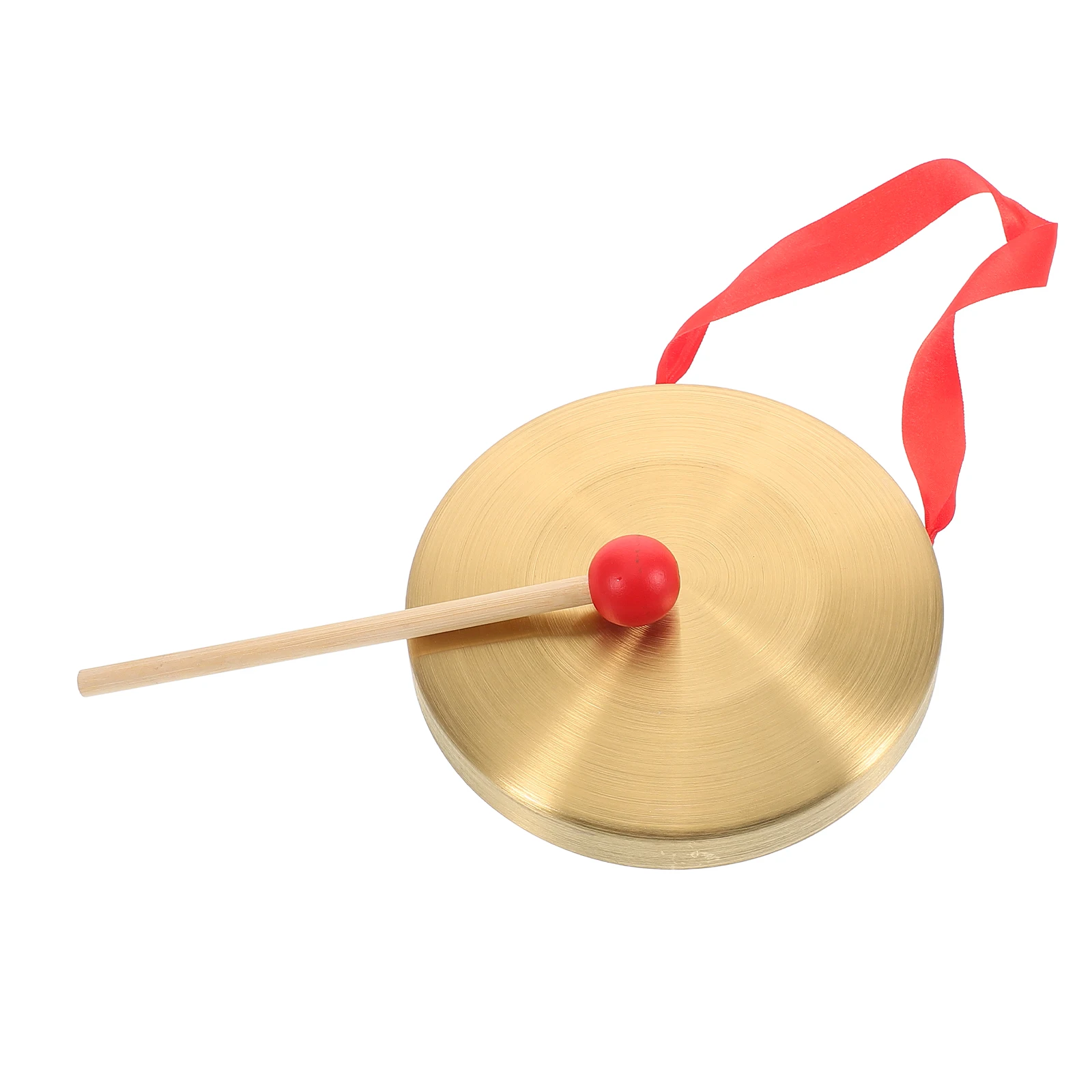 

Brass Gong Chinese Percussion Instrument Resonant Sound Red Ribbon School Stage Performance Kids Plaything Handheld Mallet Wood