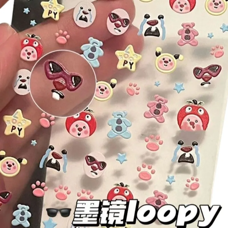 Loopy 3D embossed sticker, transparent DIY sticker, cute beaver, fashionable mini waterproof nail art decoration accessory gift view 4