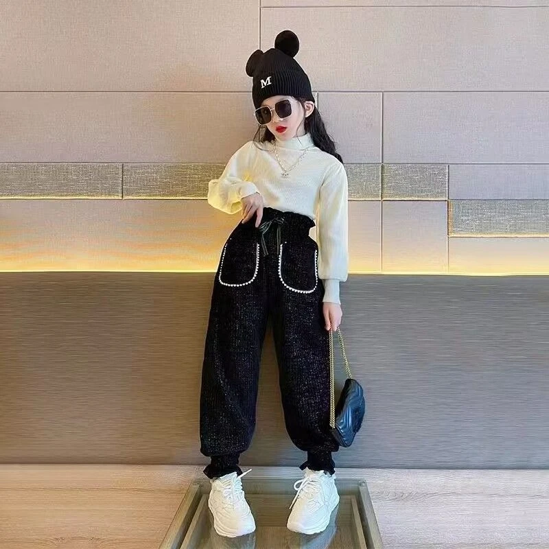 2026 New Girls Thickened Cotton Padded Pants, Fleece Lined Warm Winter Trousers, Stylish Kids Outerwear Casual Pants for Girls