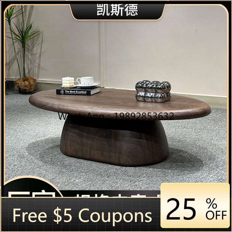 

LYY Vintage Style Coffee Table for Living Room, North American Black Walnut Wood Veneer Solid Wood Retro Oval Coffee Table