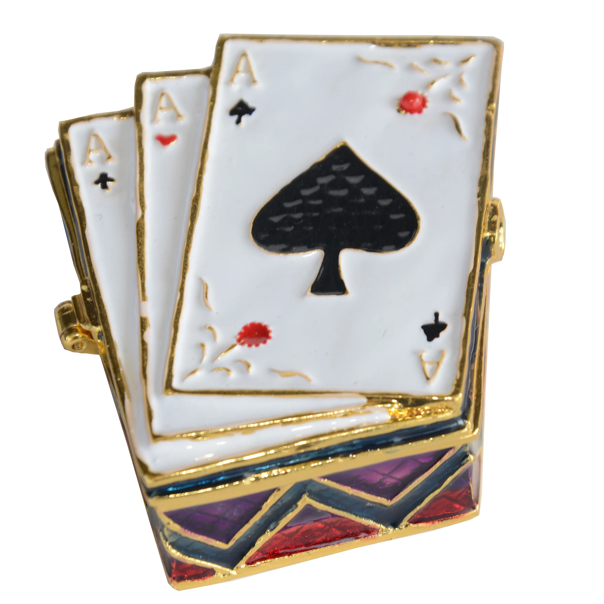 Bejeweled Ace Card Trinket Box Card Pewter Hinged Poker Jewelry Box with Magnetic Closure and Crystal