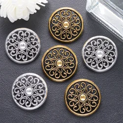 5/10/15 pz Vintage fiore rotondo scava fuori bottoni in metallo per abbigliamento decorativo 28mm oro e argento colore gambo bottone cucito fai da te