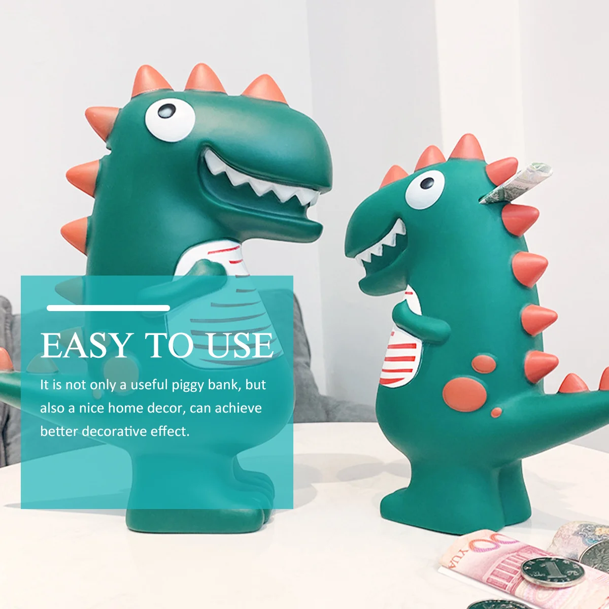 Cartoon Dinosaurs Piggy Bank Vinyl Dinosaur-Shaped Coin Bank Desktop Coins Container Kids Money Jar Lovely Coin Storage