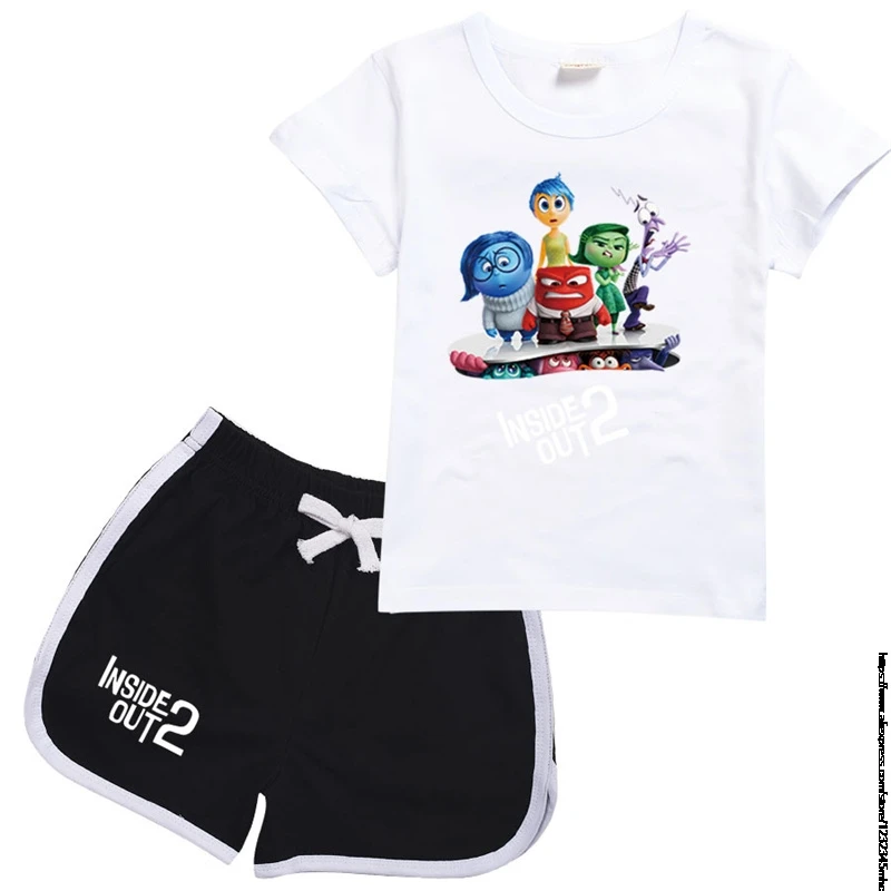 New Inside Out2 Printed Children's Clothing Summer Short-sleeved Shorts Suit Sports T-shirt 2-Piece Set Suitable Teens Girls Boy