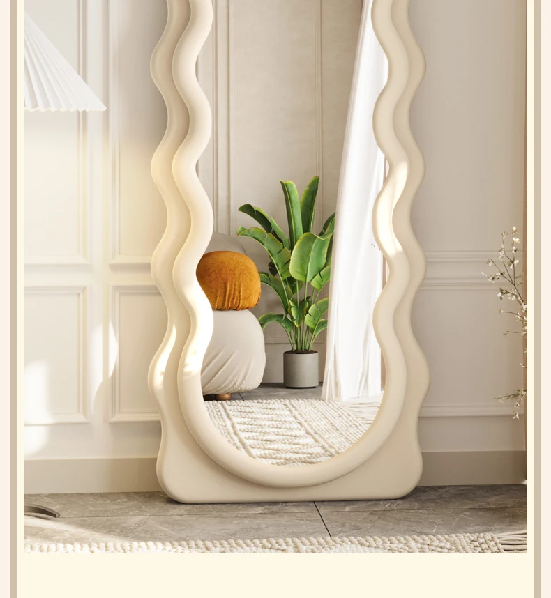 Cream Style Fitting Home Bedroom Three-Dimensional Wave Shaped Floor Cloud Mirror