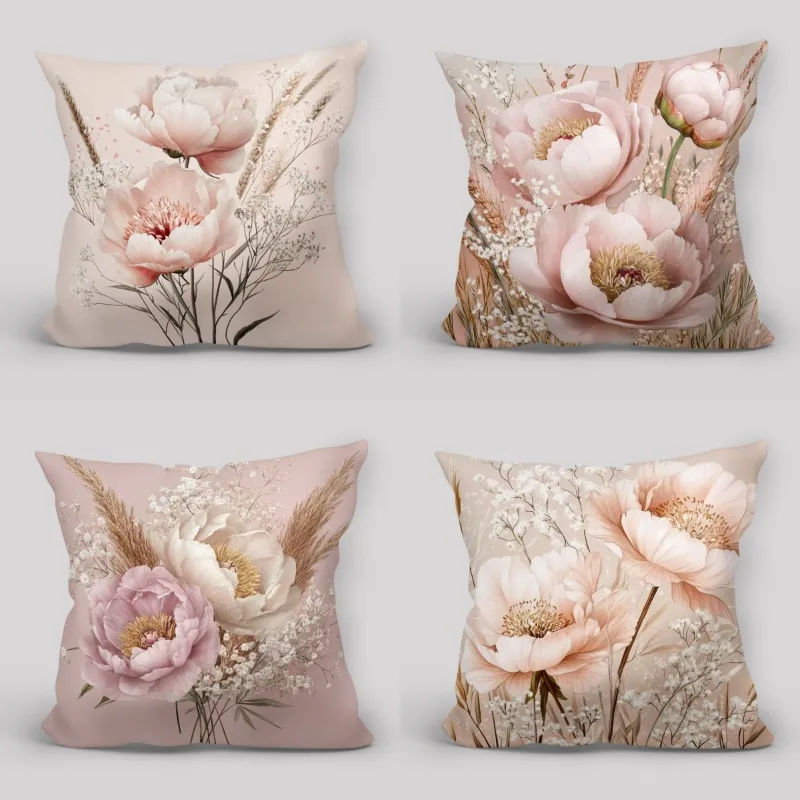 1/4pcs Floral Printed Pillowcases with Peonies Sofa cushion cover home bedroom room decoration