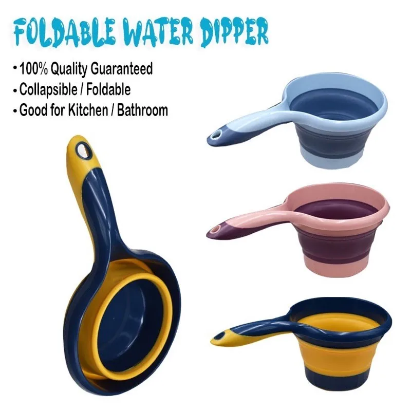 

Folding Water Spoon Plastic Long Handle Collapsible Ladles Kitchen Water Scoops Dipper Bathroom Clean Washing Multiuse Tools