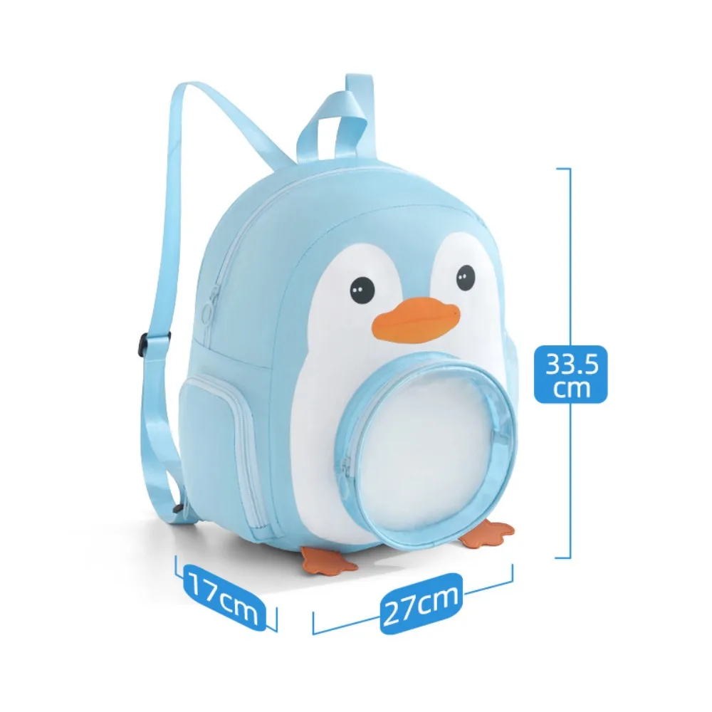 Cartoon Print Swimming Backpack Dry Wet Separation Transparent Window Children Swim Bag Zipper Closure Carry Loop