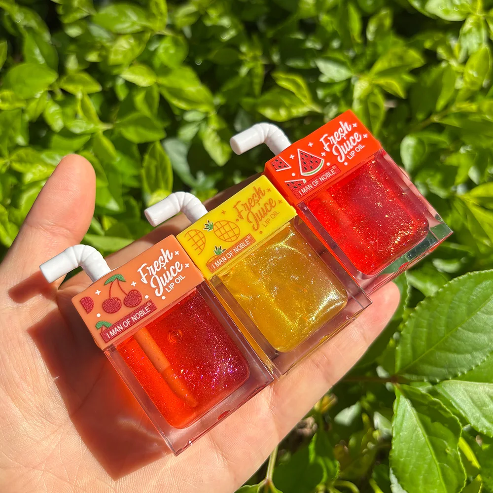 24 個かわいいジュースボックスリップグロスセットフルーティークリア水っぽい保湿リップグロス液体口紅唇化粧品