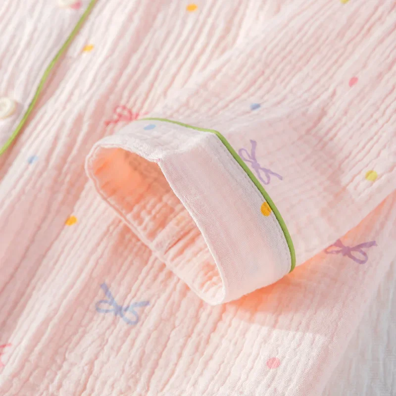 طقم بيجامة نسائي جديد لربيع وصيف 2025 100% كريب قطني فضفاض لطيف للفتيات بأكمام طويلة قطعتين ملابس منزلية ملابس نوم #4