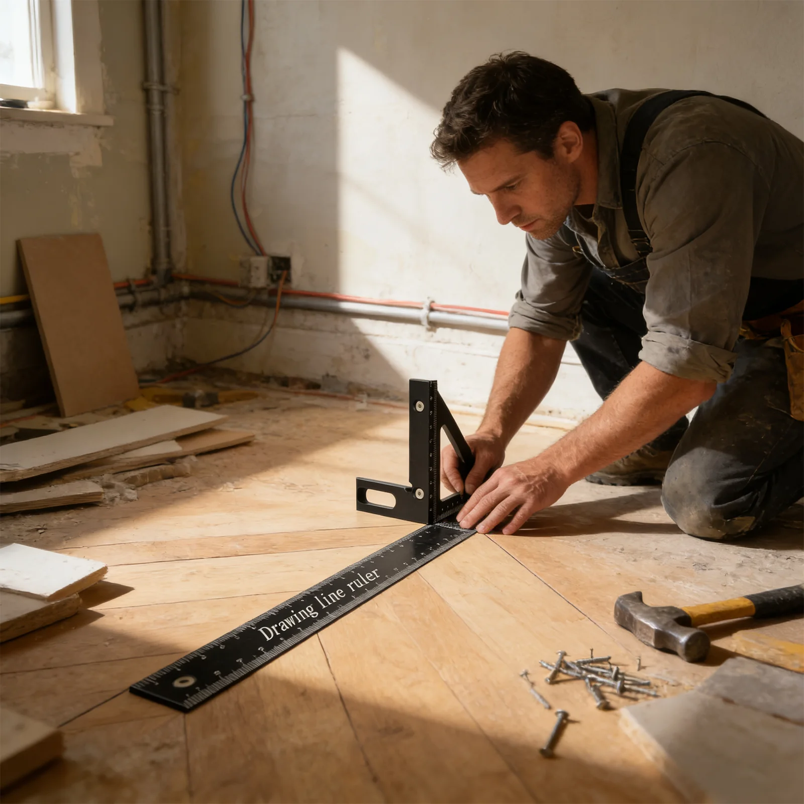 Multi-Angle Measuring Ruler, Aluminum Alloy Angle Measuring Tool for Woodworking, Degree Right Angle Ruler with Marking Function