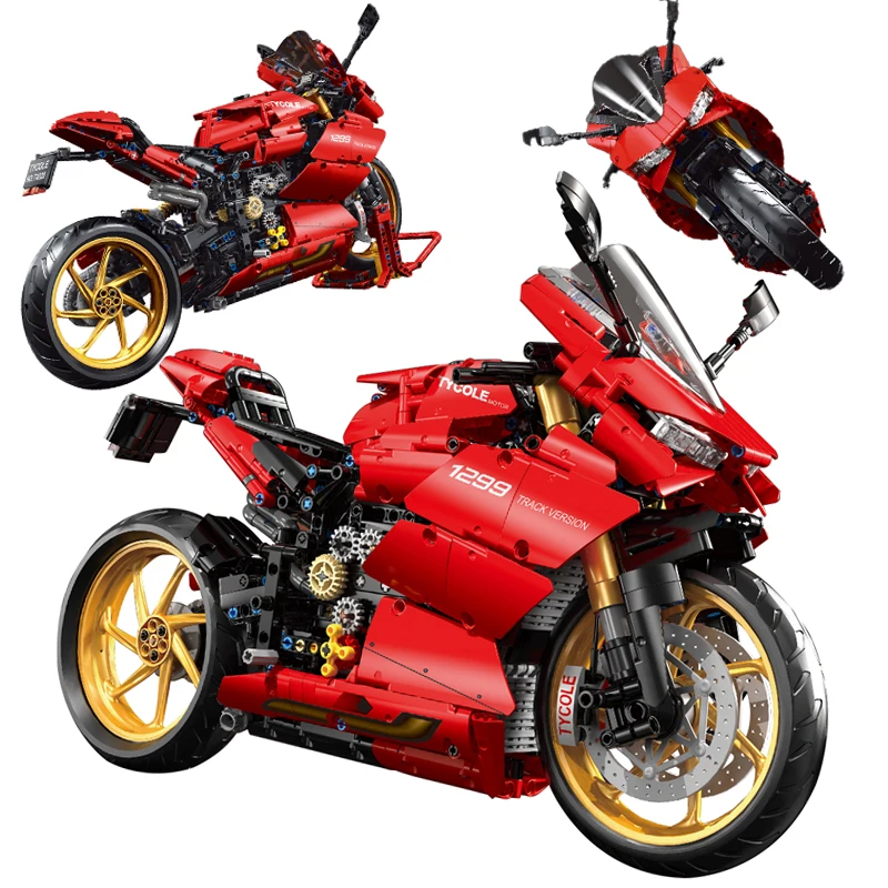 

Super Famous City Technical RED Motorcycle Vehicle Building Blocks MOC Ideas Expert Motorbike Car Bricks Set Children Toys Gifts