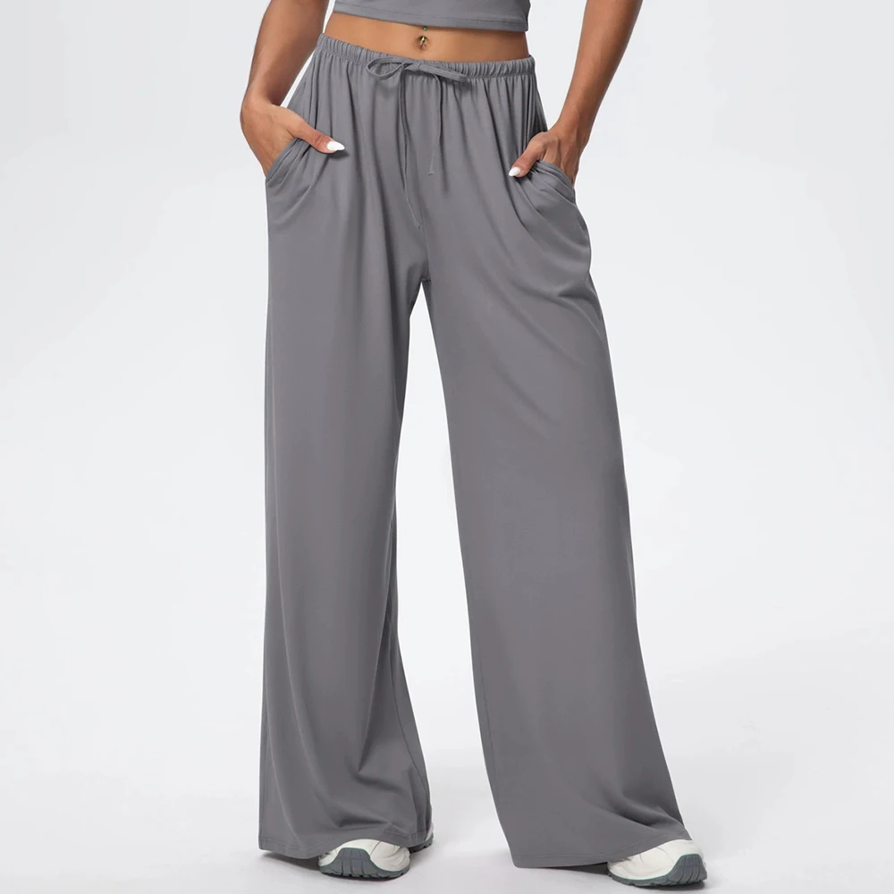 Straight-Leg Pants Women High Waist Yoga Pants Naked Feel Pilates Running Sport Trousers Outdoors Fitness Workout Wide-leg Pants
