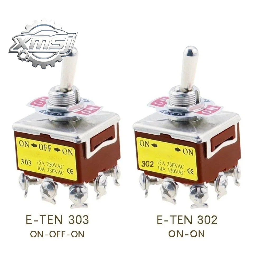 

1 Uds 3PDT encendido/apagado/encendido 3 posiciones 9 terminales de tornillo interruptor de palanca AC 250V 15A E-TEN 303 E-TEN