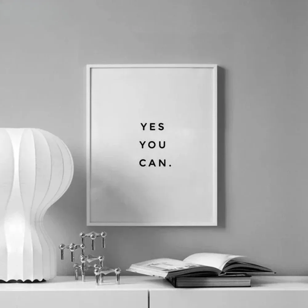 Sim você pode frase motivacional cartaz e impressão citações minimalistas cartaz lona preto branco arte da parede imagem nordic decoração de casa