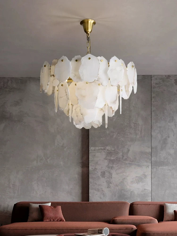 Nordic Elegant Suspension Marble Ceiling Pendant Lights Led E14 Dimmable Luxury Alabaster Hanglamp for Dining Room Living Room