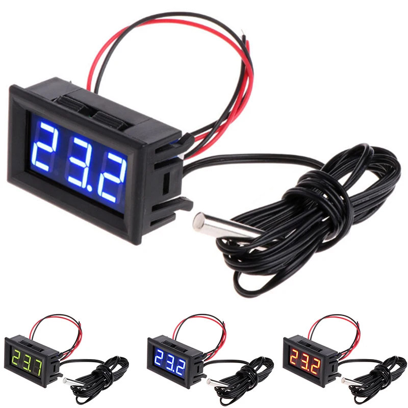 DC 5-12V LED Digital Display Temperature Panel Meter With 1-Meter Probe For Vehicle Engine Cooling System And Monitoring
