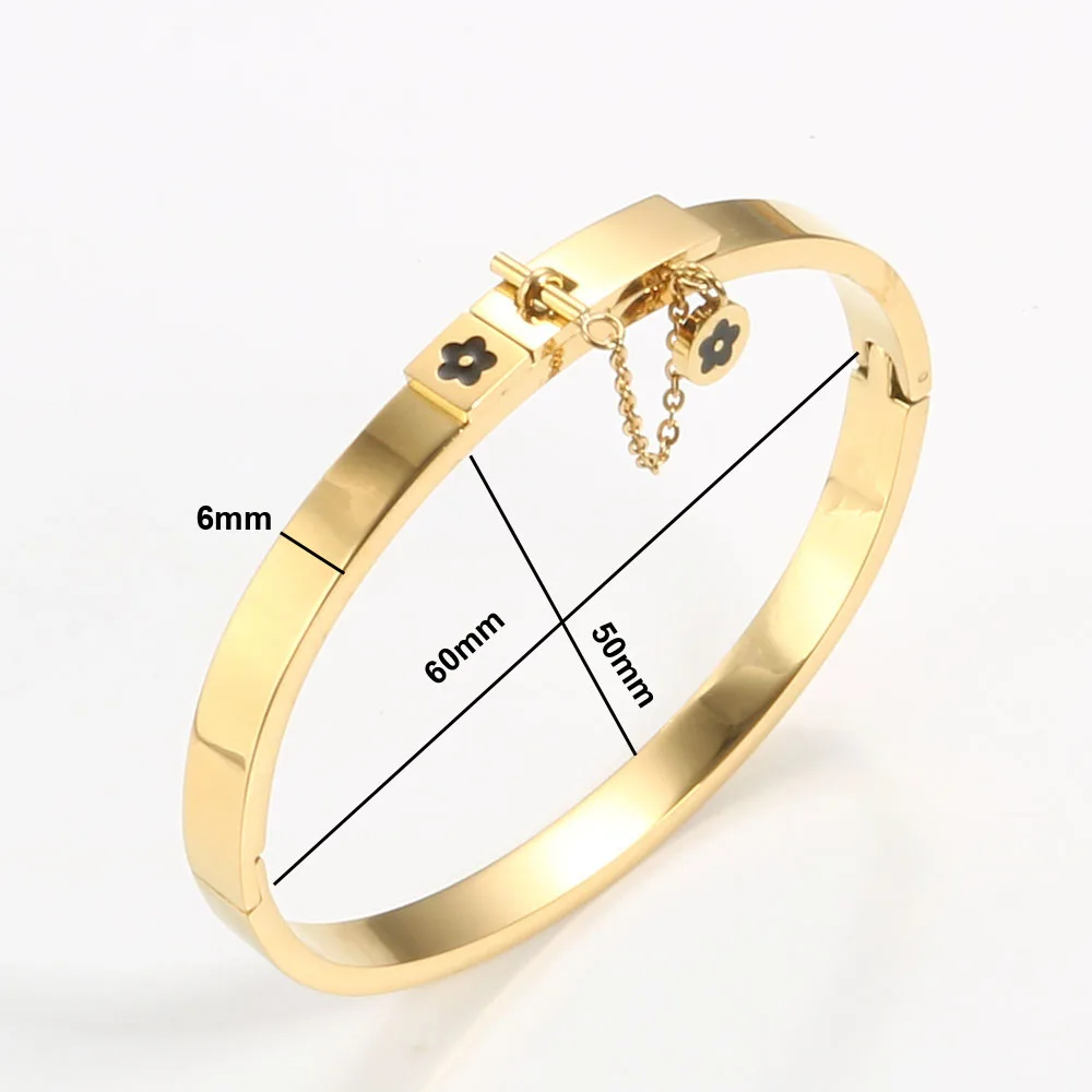 Stainless Steel Luxury Fashion Jewelry Set Golden Women Bangle Bracelet Flower Charm Finger Rings For Men Women Jewelry Set Gift