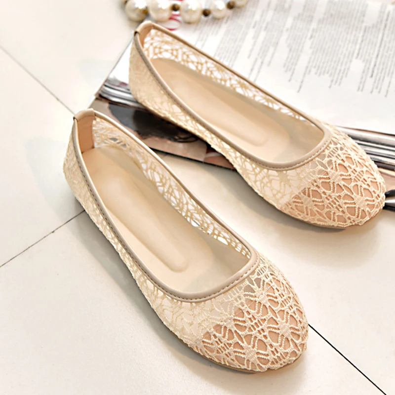 Comemore Ballet Flats Fashion Bow-Knot Women Shoes Slip on Flat Sweet Hollow Summer Female Shoe Beige 2023 New Women Flat Shoes