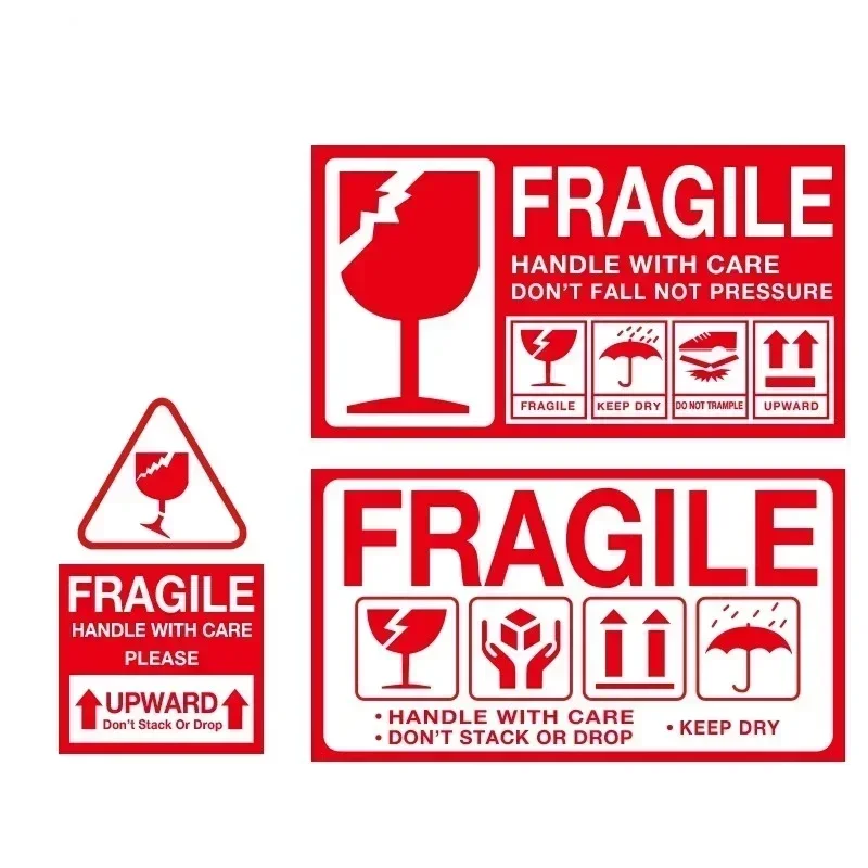 English Fragile Articles Up Marking Stickers Express Transportation Outer Packaging Warning Signs Autohesion Red Tag Paper