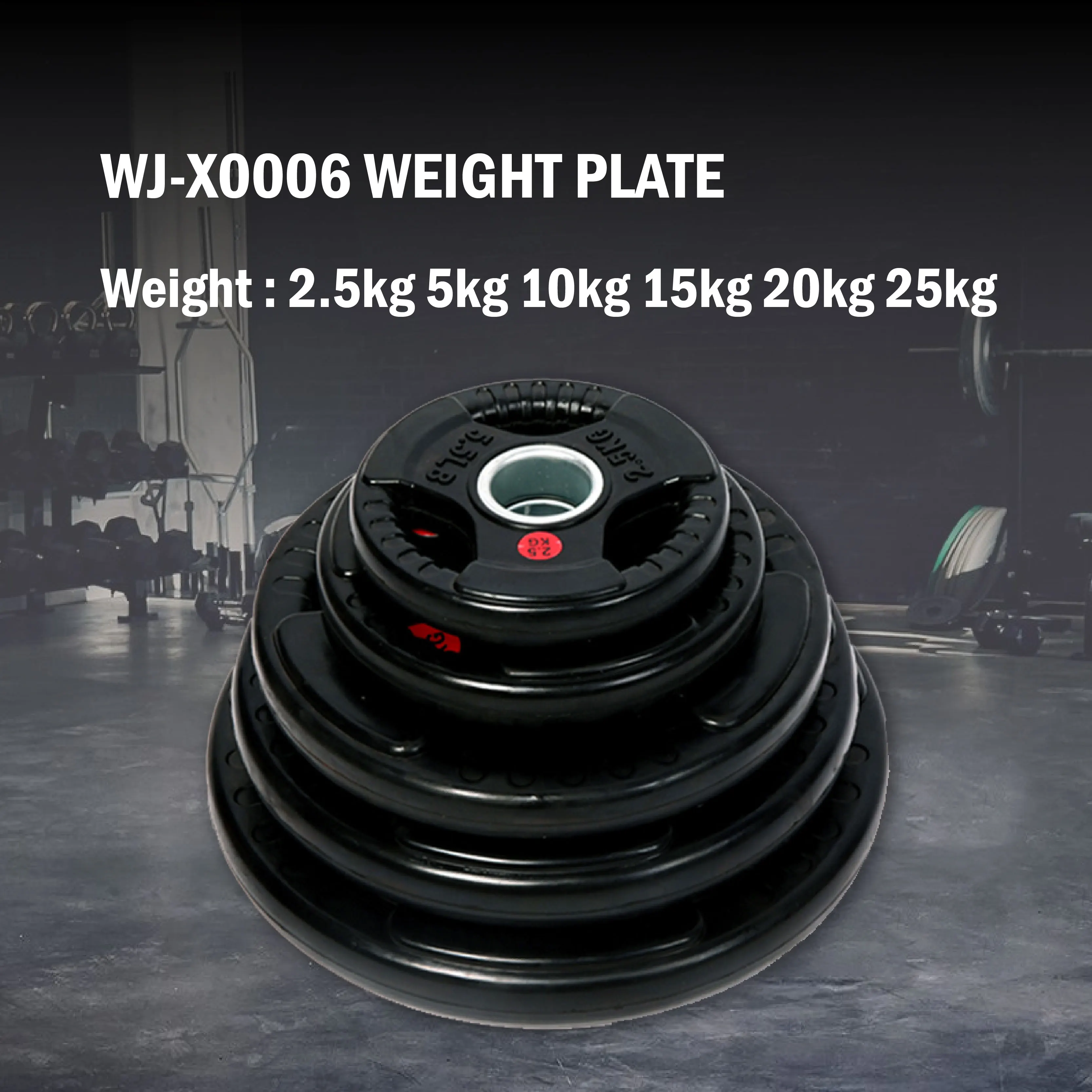 3 Hole Black Rubber Olimpic Plate 10-25kg Weightlifting Discs Durable Coating for Gym Training Equipmentpromote sales