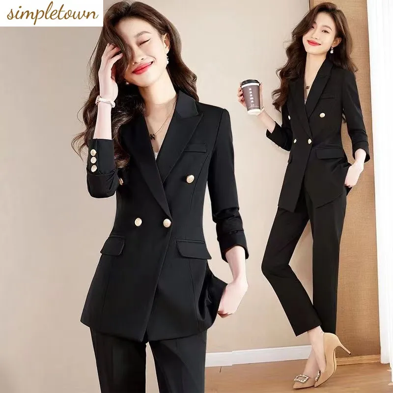 

Professional Suit Women's 2023 New Korean Edition Advanced Sense Casual Black Age Reducing Elegant Women's Two Piece Set