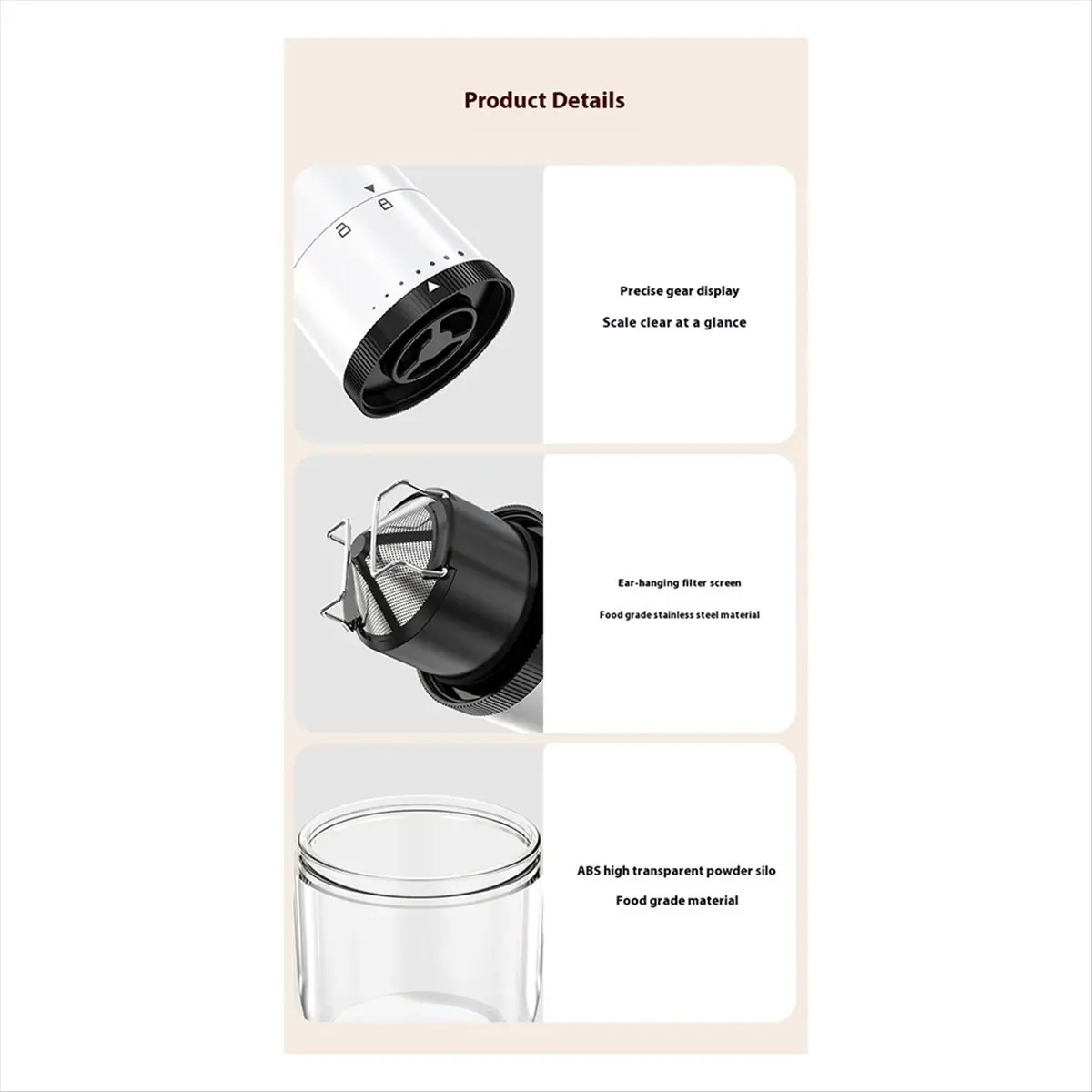 uyuy Coffee Grinder for Outdoor Household Use,Detachable Lid, Adjustable Thickness for Adding Beans,Electric Coffee Grinder,A